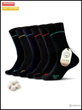Men's Cotton Crew Dress Socks 6-Pair Patterned Calf Socks